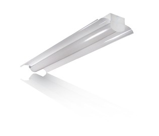 Aesthetic retail fluorescent lensed Strip available with 1 lamp T5 or T8.